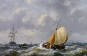 Shipping in Choppy Seas by George Willem Opdenhoff Oil Painting