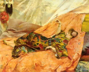 A Portrait of Sarah Bernhardt, Reclining in a Chinois Interior by Georges Antoine Rochegrosse Oil Painting