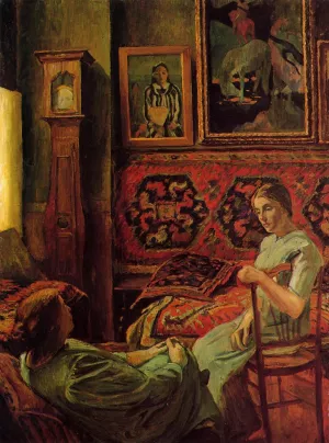 Conversation in the Studio of Cornelia-de-Conflent by Georges-Daniel De Monfried Oil Painting