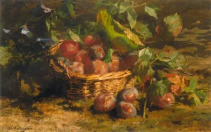 Still Life with Plums in a Basket by Geraldine Jacoba Van De Sande Bakhuyzen Oil Painting