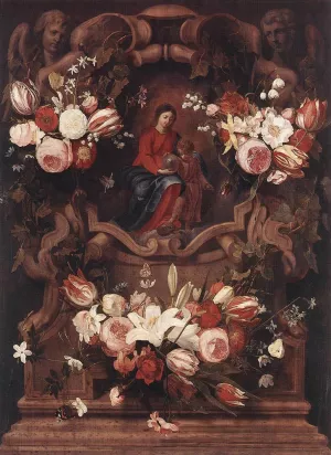 Floral Wreath with Madonna and Child by Gerard Seghers Oil Painting