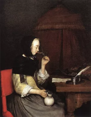 A Woman Drinking Wine by Gerard Terborch Oil Painting
