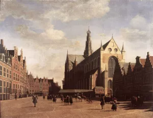 The Market Square at Haarlem with the St Bavo by Gerrit Adriaensz Berckheyde Oil Painting