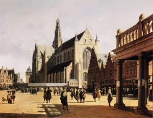 The Marketplace and Church at Haarlem by Gerrit Adriaensz Berckheyde Oil Painting