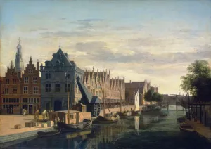 The Weigh-House and Crane on the Spaarne at Haarlem by Gerrit Adriaensz Berckheyde Oil Painting