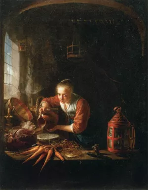 Woman Pouring Water into a Jar by Gerrit Dou Oil Painting
