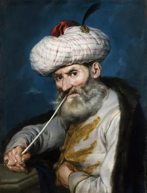 Portrait of a Smoking Man in Oriental Habit by Giacomo Ceruti Oil Painting