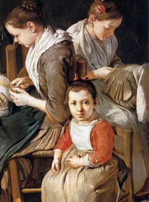 Women Working on Pillow Lace Detail by Giacomo Ceruti Oil Painting