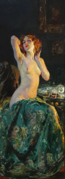 Allo Specchio also known as Nude by the Mirror by Giacomo Grosso Oil Painting