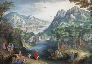 Mountain Landscape with River Valley and the Prophet Hosea by Gillis Van Coninxloo Oil Painting