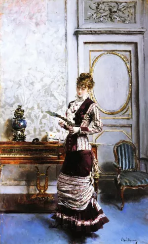 A Lady Admiring a Fan by Giovanni Boldini Oil Painting