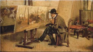 Giovanni Fattori in His Studio by Giovanni Boldini Oil Painting