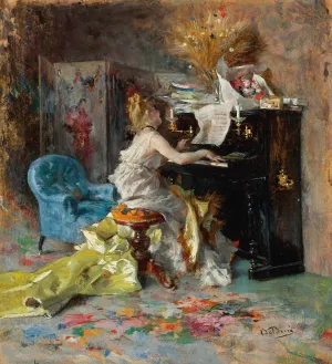 Signora al Pianoforte by Giovanni Boldini Oil Painting