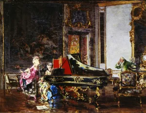 Two Women in Eighteenth-Century Costume at the Piano by Giovanni Boldini Oil Painting