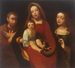 Madonna and Child with Sts Francis and Catherine by Giovanni Francesco Caroto Oil Painting