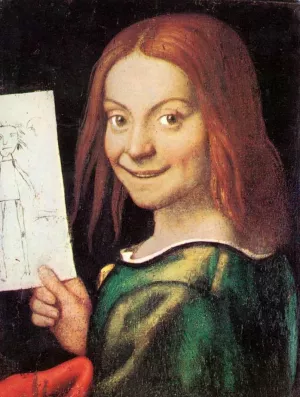 Read-Headed Youth Holding a Drawing by Giovanni Francesco Caroto Oil Painting