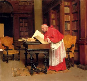 A Cardinal In His Study by Giovanni Paolo Bedini Oil Painting