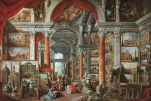 Picture Gallery with Views of Modern Rome by Giovanni Paolo Pannini Oil Painting