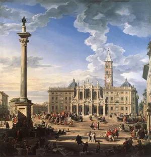 The Piazza and Church of Santa Maria Maggiore by Giovanni Paolo Pannini Oil Painting
