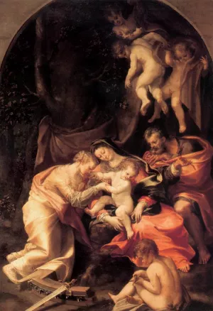 The Holy Family by Girolamo Mazzola Bedoli Oil Painting