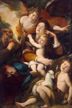 Holy Family with John the Baptist and an Angel by Giulio Cesare Procaccini Oil Painting