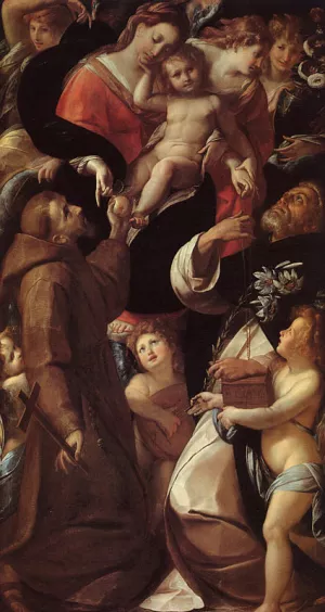 Madonna and Child with Sts Francis and Dominic and Angels by Giulio Cesare Procaccini Oil Painting