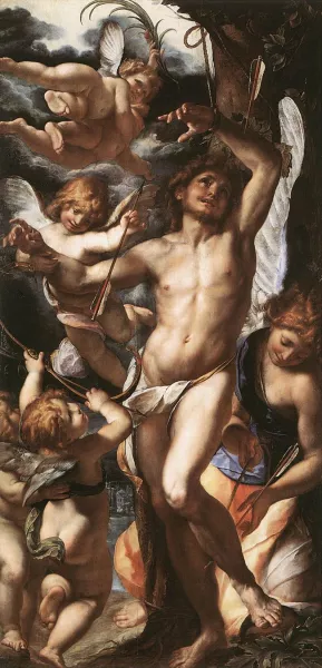 St Sebastian Tended by Angels by Giulio Cesare Procaccini Oil Painting