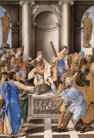 Elymas Struck Blind by St Paul before the Proconsul Sergius Paulus by Giulio Clovio Oil Painting