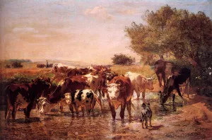 The Watering Hole by Giuseppe Palizzi Oil Painting