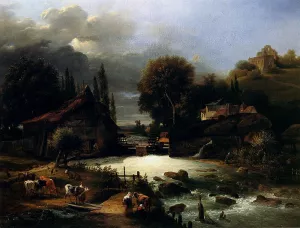 A Farm On A River by Guillaume Frederic Ronmy Oil Painting
