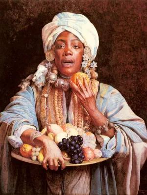 A North African Fruit Vendor by Guiseppe Signorini Oil Painting