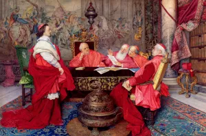 Cardinal Richelieu and His Council by Guiseppe Signorini Oil Painting