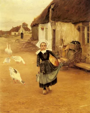 The Little Goosegirl by Gustaf Theodor Wallen Oil Painting