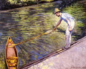 Boater Pulling on His Perissoire by Gustave Caillebotte Oil Painting