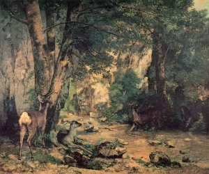 A Thicket of Deer at the Stream of Plaisir-Fountaine by Gustave Courbet Oil Painting