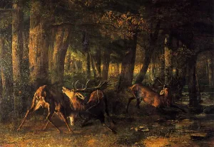 Battle of the Stags by Gustave Courbet Oil Painting