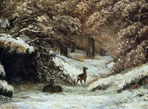 Deer Taking Shelter in Winter by Gustave Courbet Oil Painting