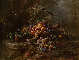 Still Life with Fruits on a Stone Ledge by Gustave Emile Couder Oil Painting
