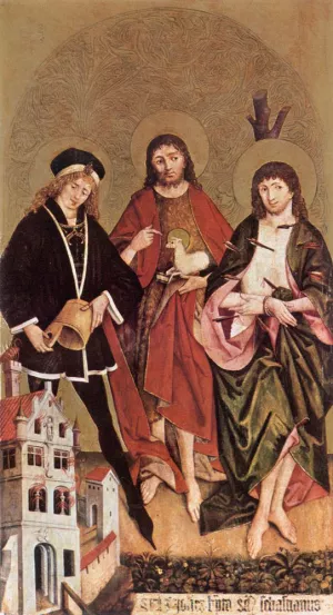 Sts Florian, John the Baptist and Sebastian by Hans Strigel II Oil Painting