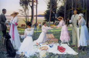 The Afternoon Picnic by Harald Slott-Moller Oil Painting