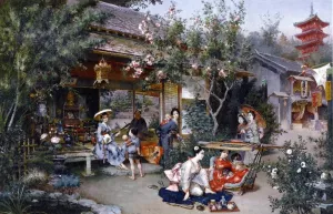 Glimpse Into the Pleasure Quarters, Yoshiwara by Harry Humphrey Moore Oil Painting