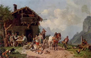After The Hunt by Heinrich Burkel Oil Painting