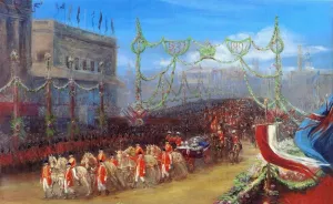 Queen Victoria's Diamond Jubilee: The Royal Procession Passing over London Bridge, 20 June 1897 by Helen Thornycroft Oil Painting