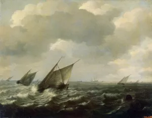 Sailing Vessels in a Strong Wind by Hendrick Maertensz Sorgh Oil Painting