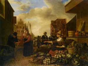 A Vegetable Market by Hendrick Martensz Oil Painting