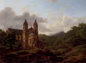 Pilgrims Before A Cathedral by Hendrick Van Assche Oil Painting