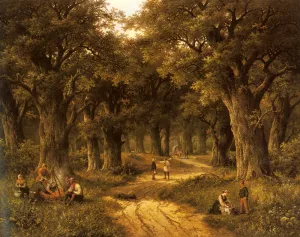 Peasants Preparing a Meal near a Wooded Path by Hendrik Barend Koekkoek Oil Painting