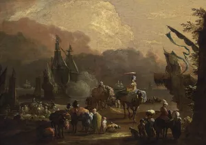 A Mediterranean Harbour Scene by Hendrik Van Minderhout Oil Painting