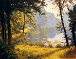 A Lily Pond by Henri Biva Oil Painting