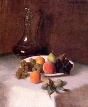 A Carafe of Wine and Plate of Fruit on a White Tablecloth by Henri Fantin-Latour Oil Painting